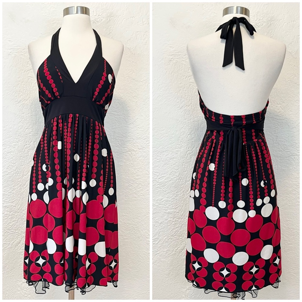 Vintage Dress 90s Y2K Whimsigoth Black Red White Halter Tie Back Small S